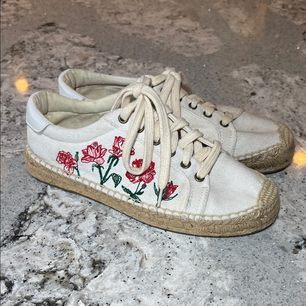Soludos Cream Floral Espadrille Sneakers Size 7